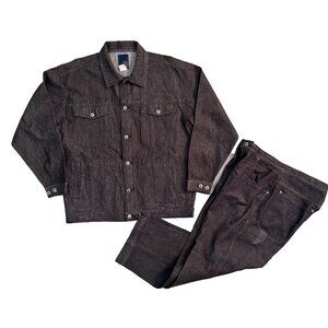 GODBODY Y2K Brown Denim Jacket & Baggy Jeans XL  & 38x32 Button Up Hip Hop